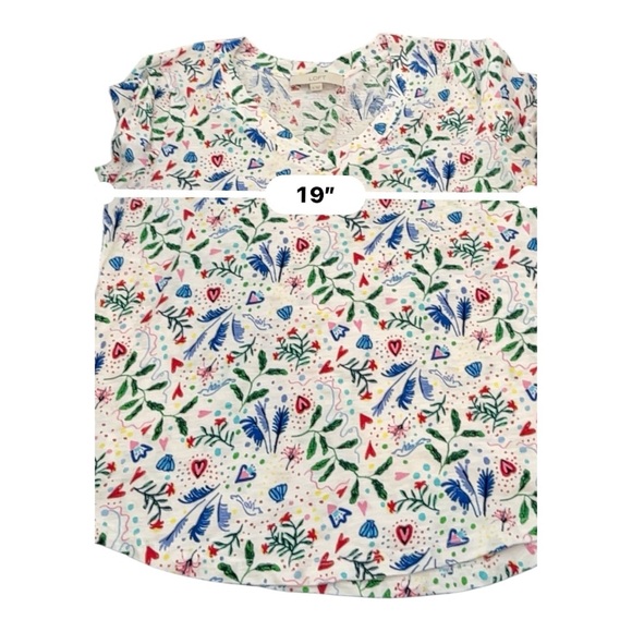 LOFT Blue and Pink Fitted Short Sleeve Blouse - Picture 8 of 9